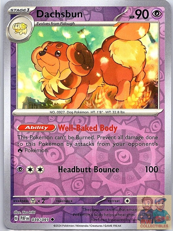 Dachsbun 039/091 Uncommon Paldean Fates Pokemon Reverse Holo Near Mint