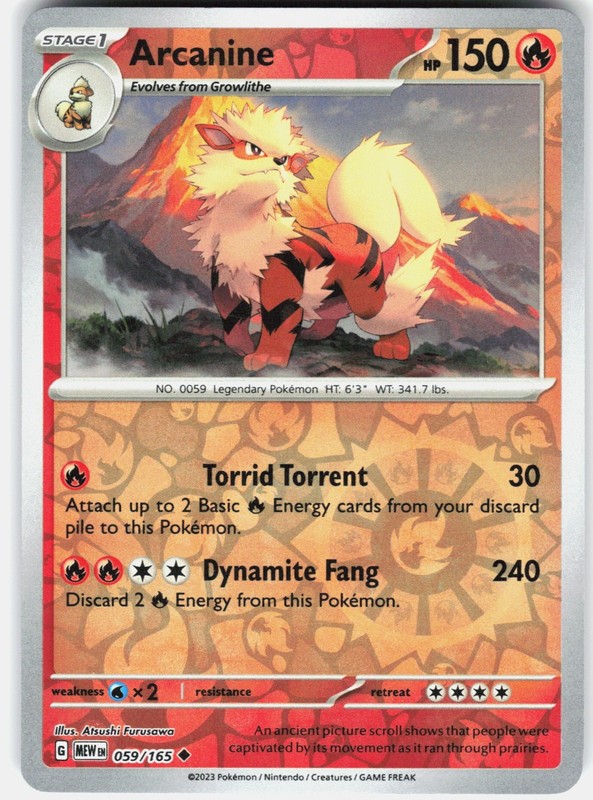 Arcanine Reverse Holo SV: Scarlet & Violet 151 059/165 NM Atsushi Furusawa