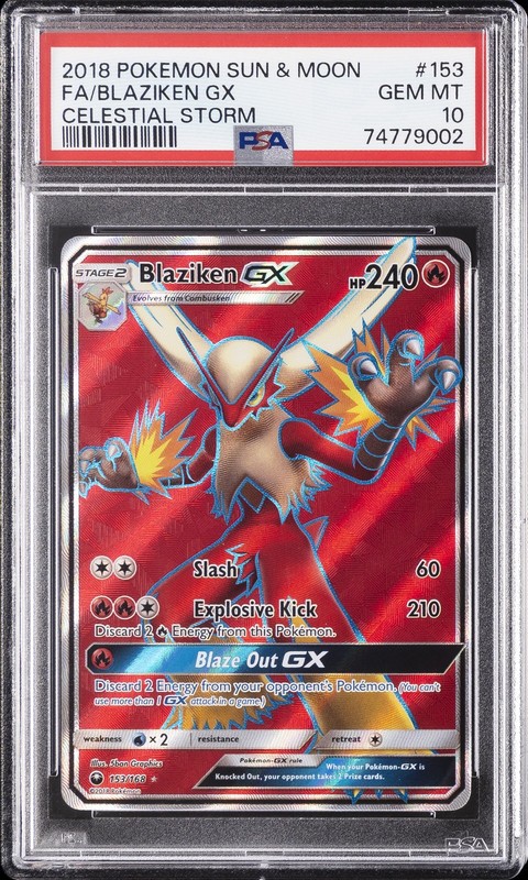 2018 POKEMON SUN & MOON CELESTIAL STORM #153 FULL ART/BLAZIKEN GX PSA 10