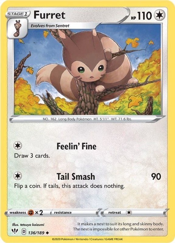 Furret (136/189) Uncommon NM SWSH03 SWSH03: Darkness Ablaze Pokemon TCG