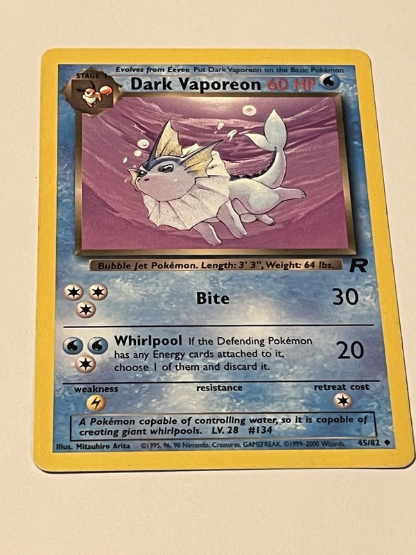 Dark Vaporeon 45/82 Team Rocket-Unlimited Edition Regular LP US SELLER