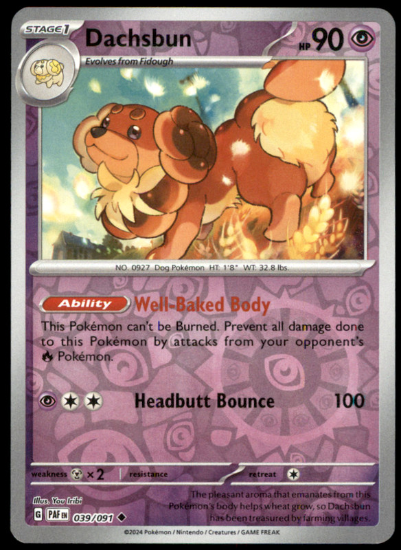 Dachsbun 039/091 SV: Paldean Fates Uncommon Reverse Holo NM Pokemon TCG