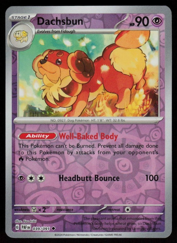 Dachsbun 039/091 Uncommon Paldean Fates Pokemon Reverse Holo Near Mint
