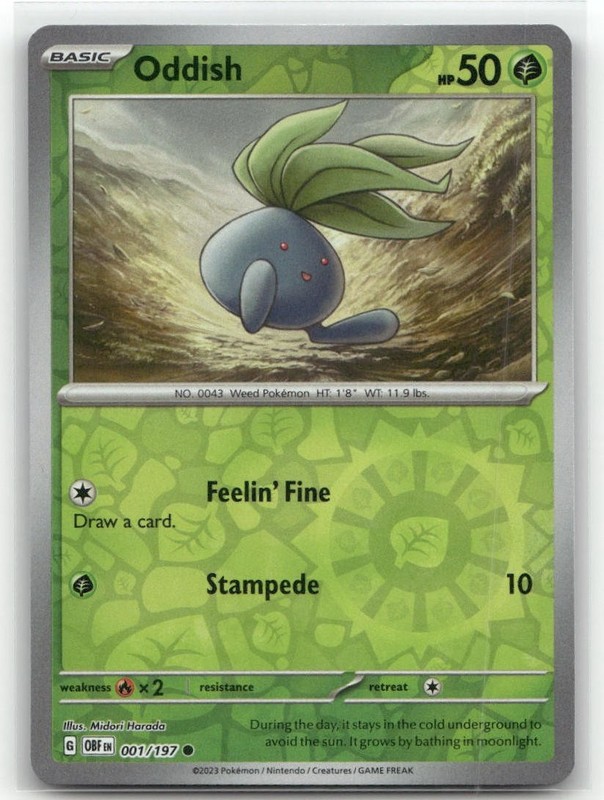Oddish 001/197 Reverse Holo SV03: Obsidian Flames Pokemon TCG