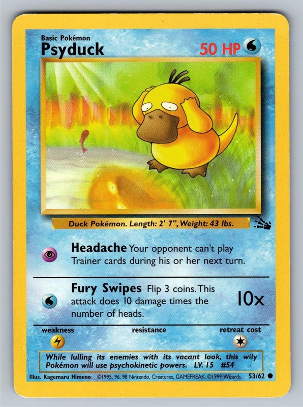 Psyduck 53/62 Common Fossil Pokemon Damaged