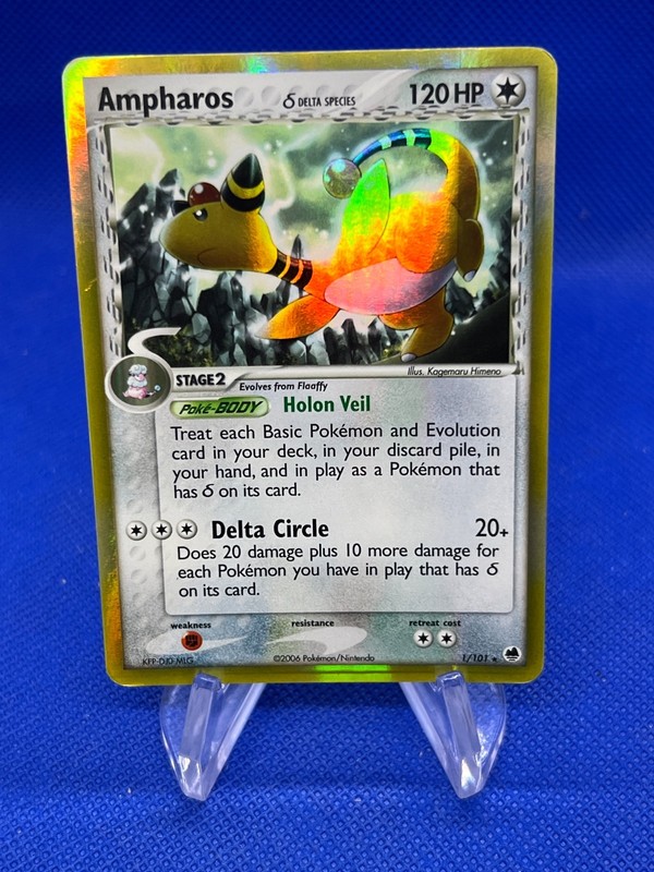 VTG 2006 Pokemon EX Dragon Frontiers Ampharos Delta Species 1/101 Holo Rare DMG