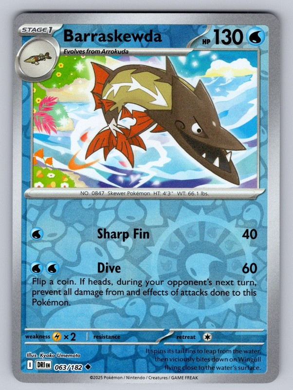 Barraskewda 063/182 Uncommon Destined Rivals Pokemon Reverse Holo Lightly Played