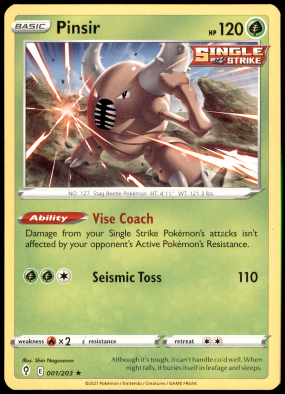 Pinsir 001/203 SWSH07: Evolving Skies Rare LP Pokemon TCG