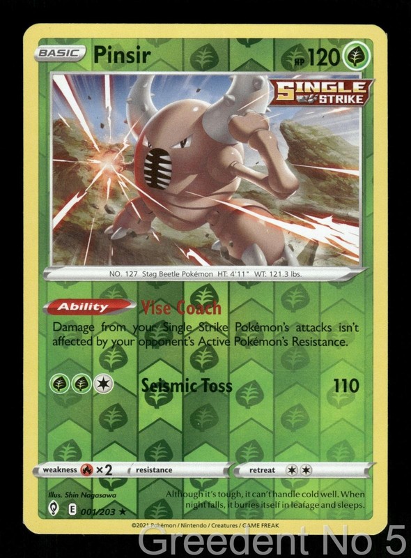 Pinsir 001/203 Rare Evolving Skies Pokemon Reverse Holo Lightly Played