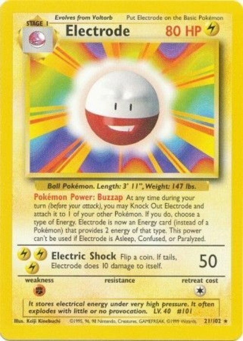 Pokémon TCG – Electrode – 21/102 – Rare – Base Set Unlimited [Lightly Played]