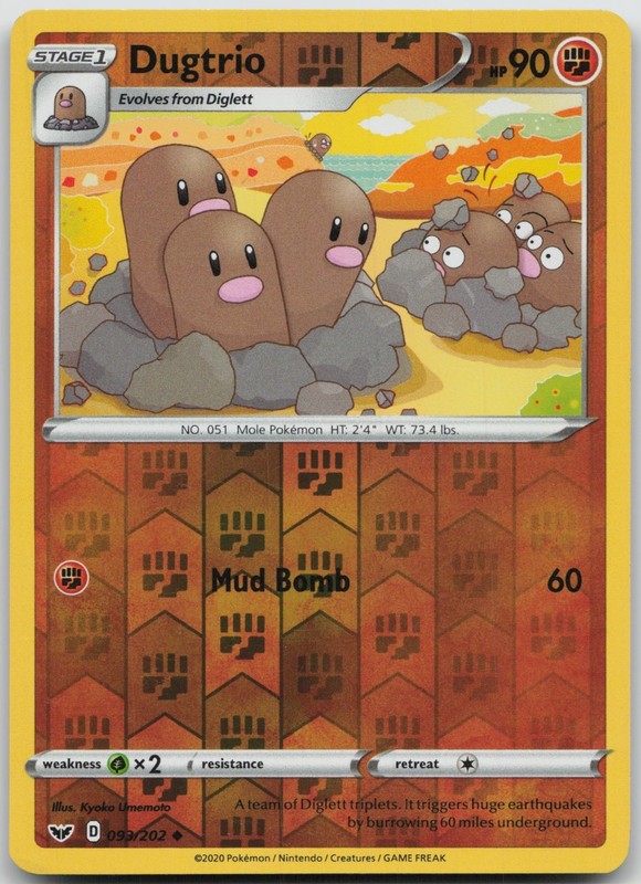 Dugtrio 093/202 Uncommon Sword & Shield Pokemon Reverse Holo Lightly Played