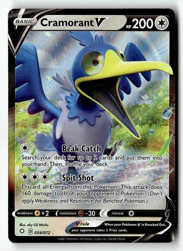 Cramorant V 054/072 Holo V Rare Shining Fates Pokemon Holo Near Mint