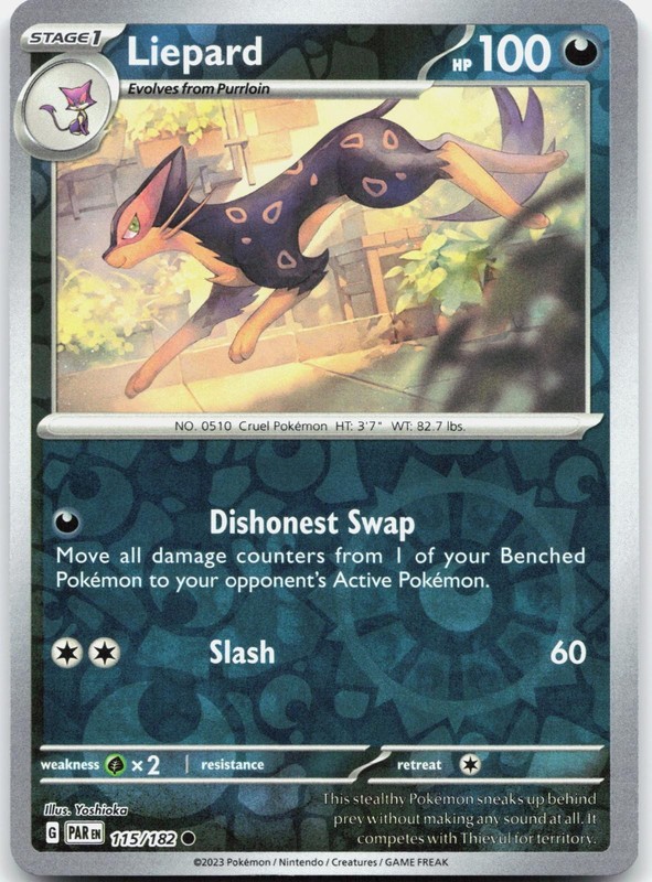 Liepard 115/182 Common Paradox Rift Pokemon Reverse Holo Near Mint