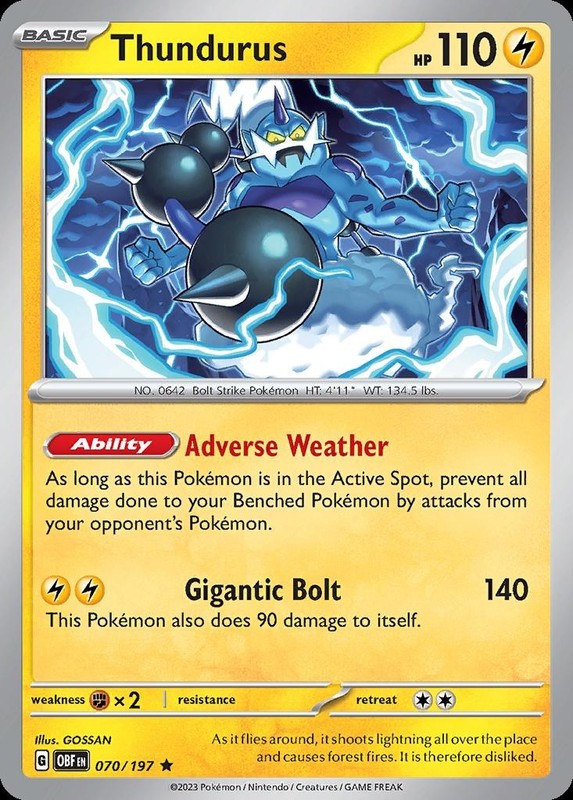 Pokemon Thundurus (70/262) Obsidian Flames LP REVERSE HOLO