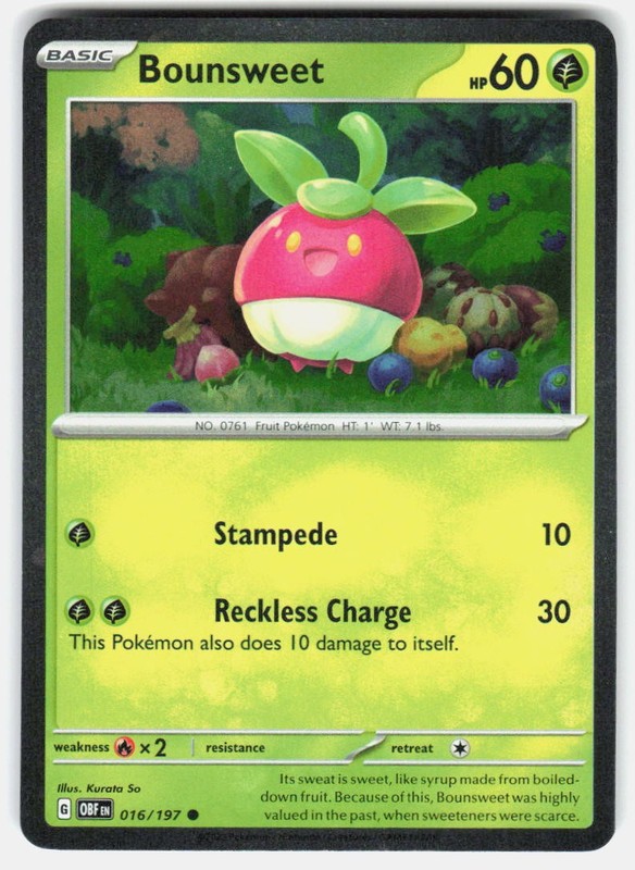 BOUNSWEET 016/197 COMMON OBSIDIAN FLAMES POKEMON REVERSE HOLO NM/M