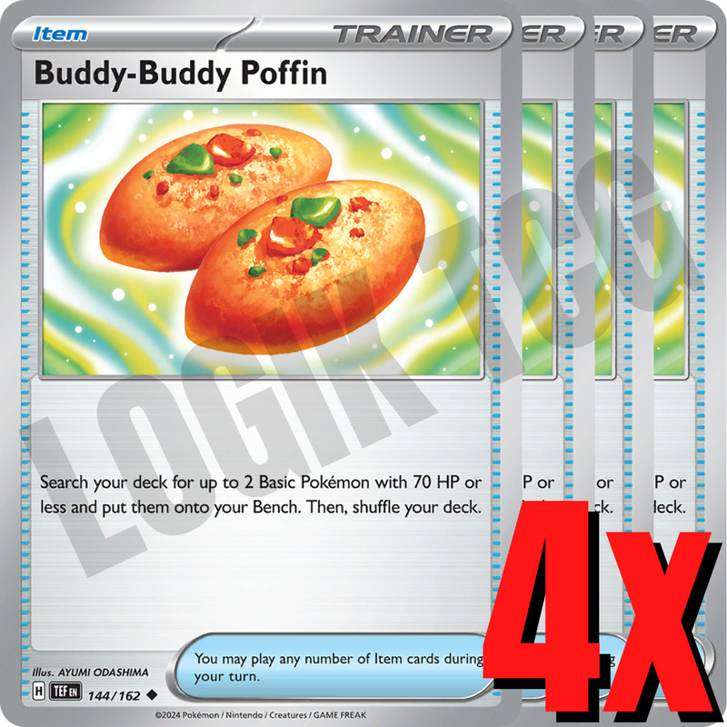 4x Buddy-Buddy Poffin 144/162 x4 Temporal Forces Pokemon TCG Playset
