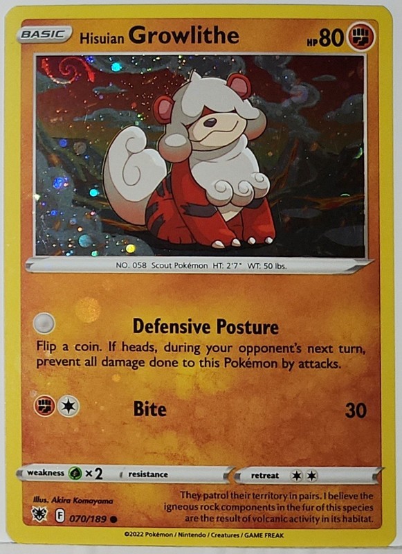 HD Swirl 🌀 Hisuian Growlithe 070/189 Cosmos Holo Bleed Error Rare Pokémon TCG ✨