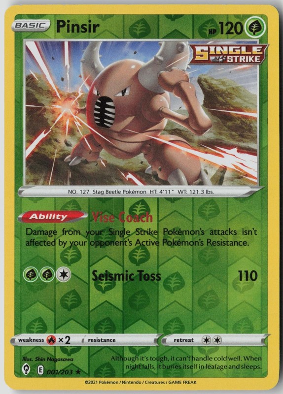 Pinsir 001/203 Rare Evolving Skies Pokemon Reverse Holo Lightly Played