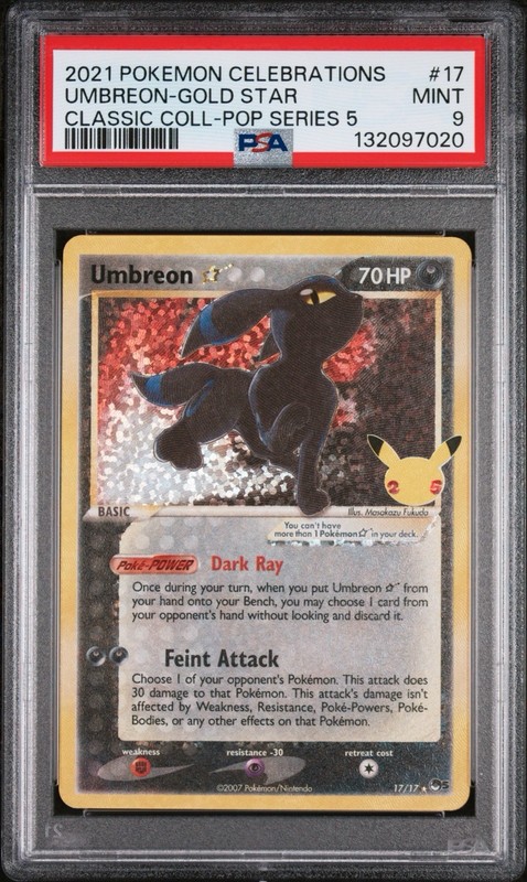 UMBREON PSA 9 2021 POKEMON SWSH CELEBRATIONS #17/17 CLASSIC COLL POP SERIES 5