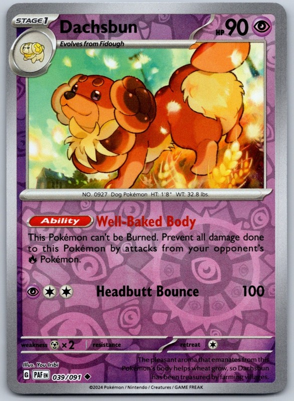 Dachsbun Reverse Holo Uncommon SV: Paldean Fates 039/091 NM