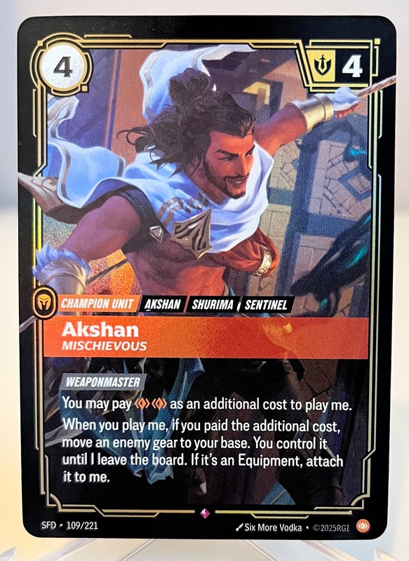 Riftbound – Akshan, Mischievous – Spiritforged Near Mint Foil Rare #109
