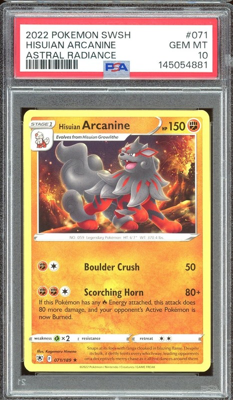 Pokemon TCG Sword & Shield Astral Radiance #071 Hisuian Arcanine Rare PSA 10
