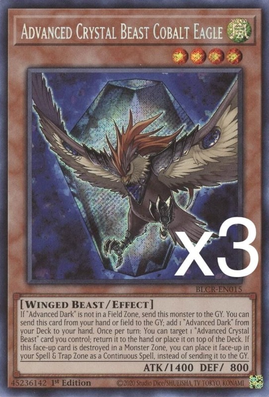 3X Yugioh Advanced Crystal Beast Cobalt Eagle BLCR-EN015 Secret Rare 1st Ed NM