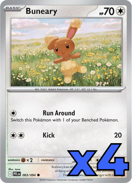 4x Buneary 083/094 Me02: Phantasmal Flames PLAYSET x4 – Pokemon TCG – NM