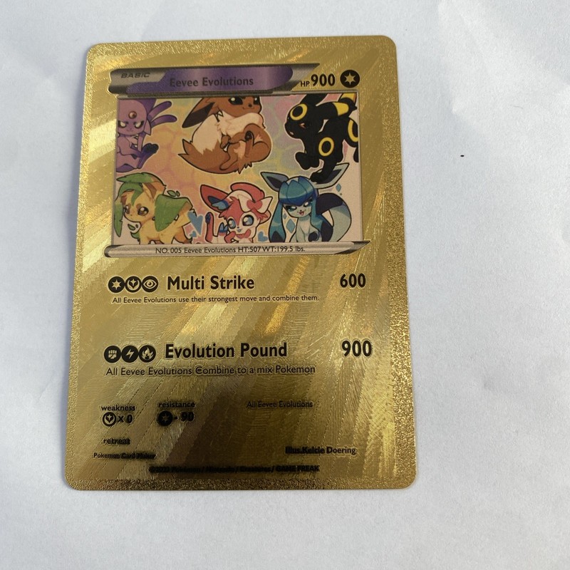 Eevee Evolution V Pokemon Gold Foil Fan Art Card Multi Strike Hp900🔥🔥🔥