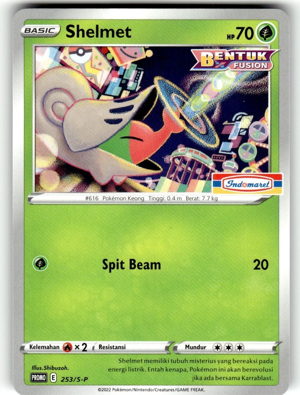 Pokemon 2022 Indonesia Shelmet Promo Card 253/S-P Stamped Indomaret