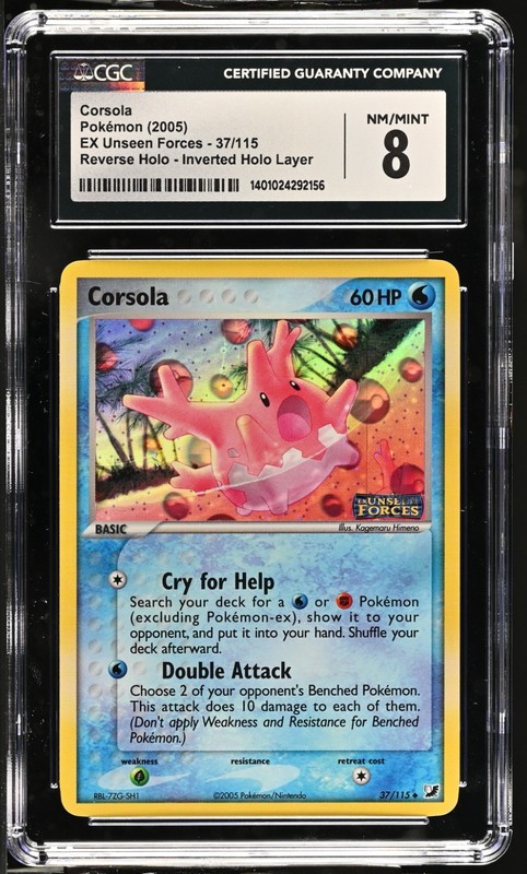 *POP 11* CGC 8 Corsola Reverse Holo Inverted EX Unseen Forces 37/115 Pokemon