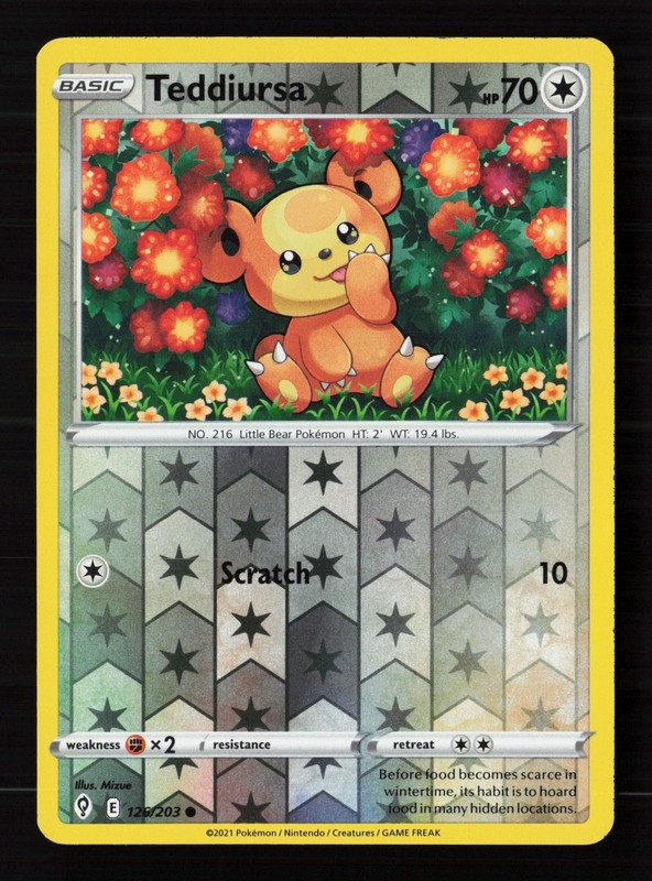 Teddiursa 126/203 Reverse Holo Pokemon TCG SWSH07: Evolving Skies MP
