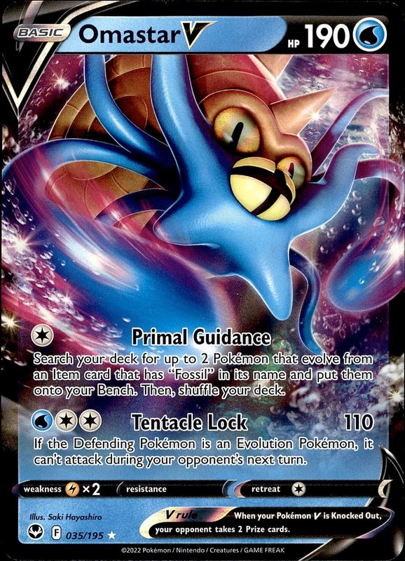 POKEMON OMASTAR V 035 SILVER TEMPEST 195 HOLO V RARE LP