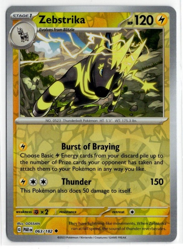 Pokemon Paradox Rift Reverse Holo 063/182 Zebstrika