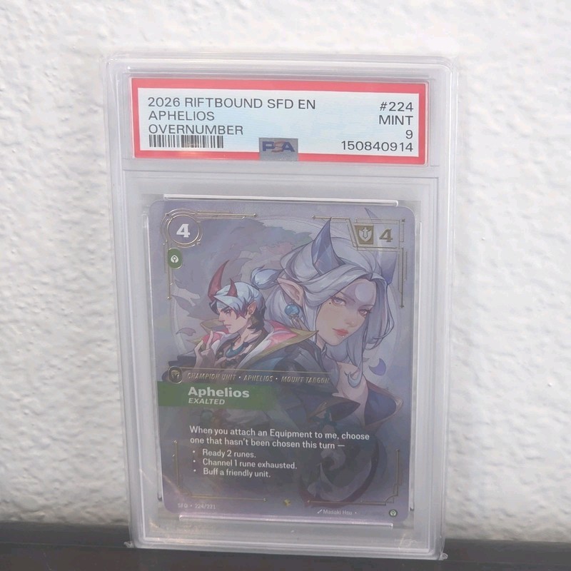 Riftbound Spiritforged Aphelios Exalted Overnumbered PSA 9 Graded 224/221 POP 1