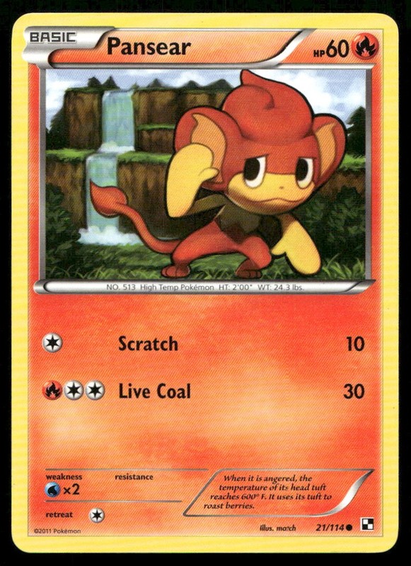 Pansear 21/114 Common Black & White Pokemon Lightly Played