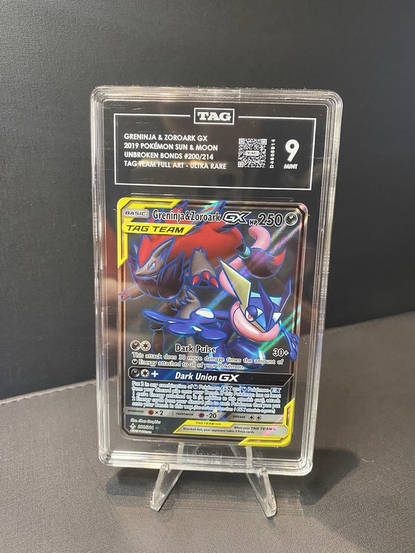 Greninja & Zoroark GX (Full Art) 200/214 Unbroken Bonds Holo TAG 9 Super Clean