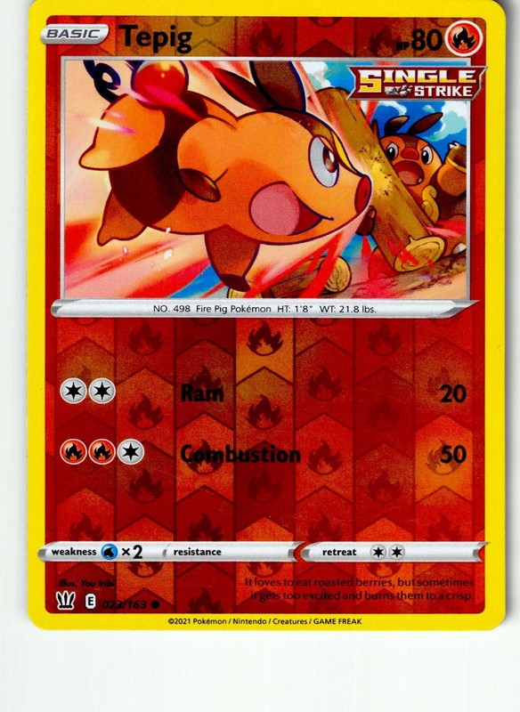 Tepig 023/163 Common Battle Styles Pokemon Reverse Holo Lightly Played