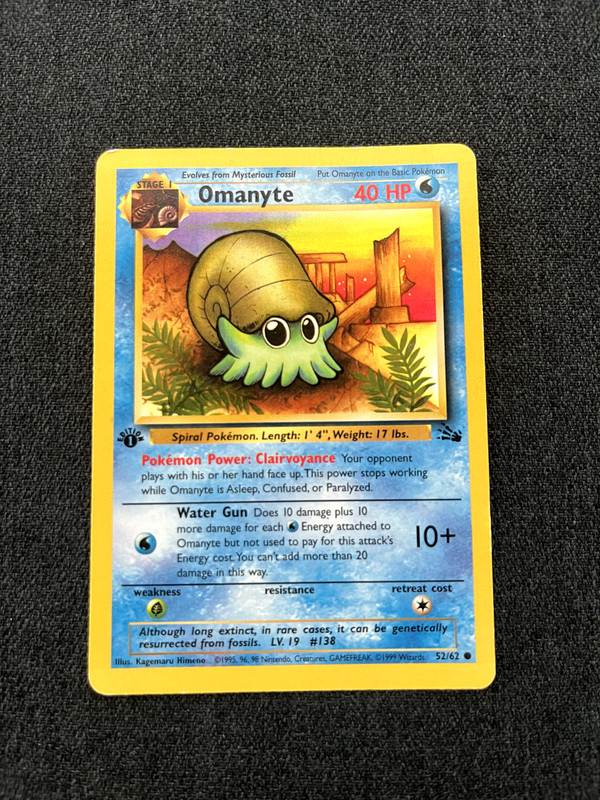 Pokemon TCG Omanyte 52/62 Fossil Regular 1st edition LP
