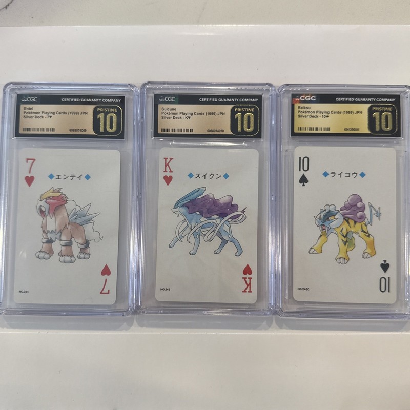 1999 JPN Poker Card Sliver SET Raikou, Suicune, Entei CGC Pristine 10 Pokemon