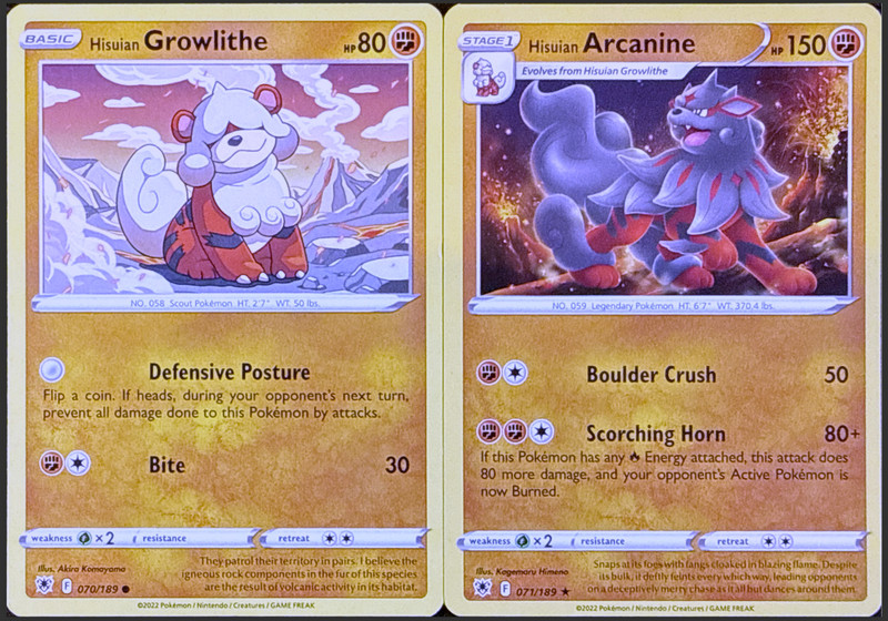 Hisuian Growlithe 070 + Hisuian Arcanine 071/189 – Evolution Set – NM/M