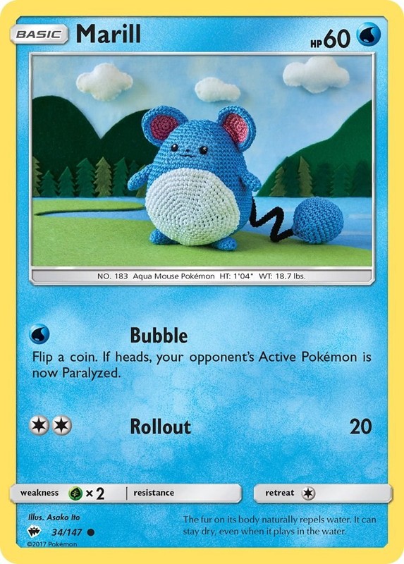 Marill 34/147 Common Asako Ito SM – Burning Shadows Pokémon Card