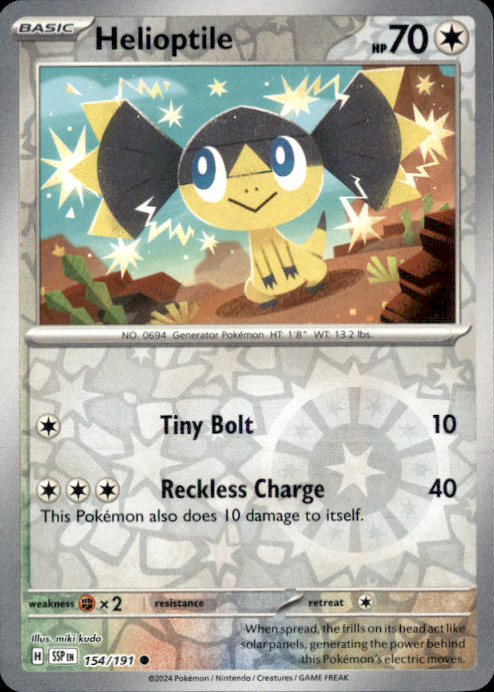 Helioptile Reverse Holo Common SV08: Surging Sparks 154/191 NM miki kudo 2024