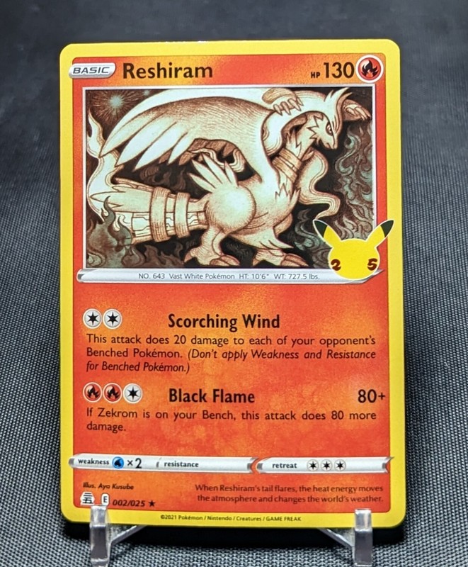 Reshiram Rare Holo 2021 Celebrations Pokemon TCG Card 002/025
