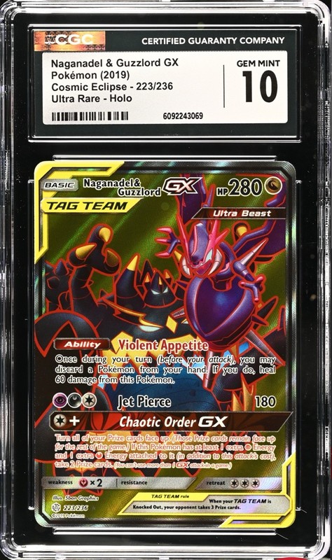 CGC 10 GEM MINT Naganadel & Guzzlord GX 223/236 Cosmic Eclipse Ultra Pokemon