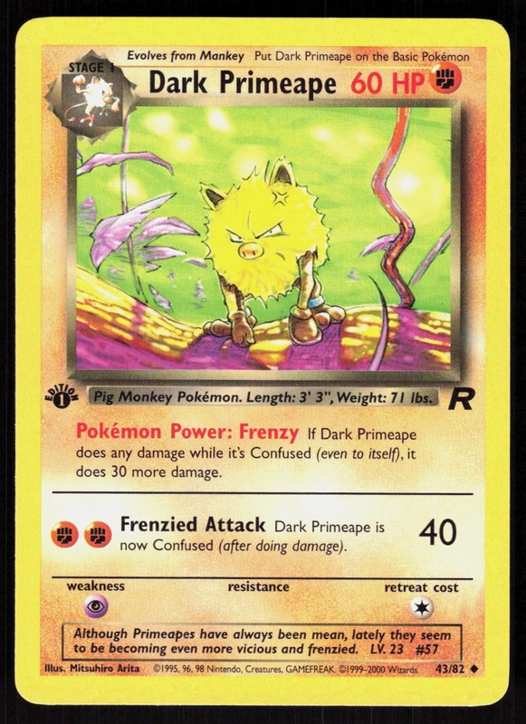 Dark Primeape 43/82 Uncommon Team Rocket Pokemon 1st Edition NM 01-07-59