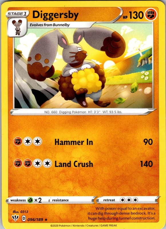 Diggersby 096/189 Rare Regular SWSH03: Darkness Ablaze NM
