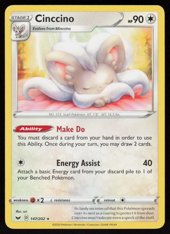 Cinccino Rare SWSH01: Sword & Shield Base Set 147/202 NM
