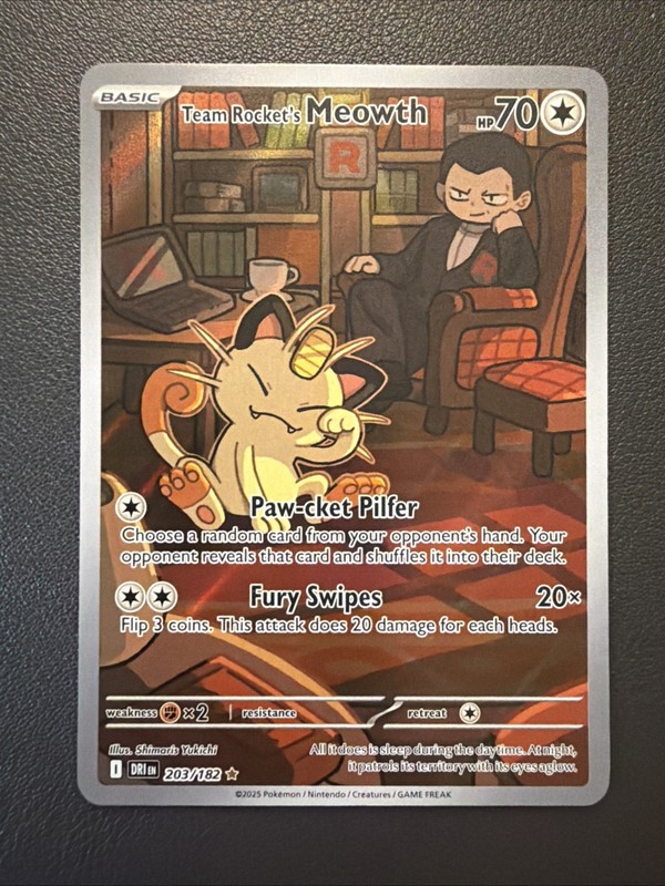 Pokémon Team Rockets Meowth 203/182 SV10 Destined Rivals Illustration Rare IR NM