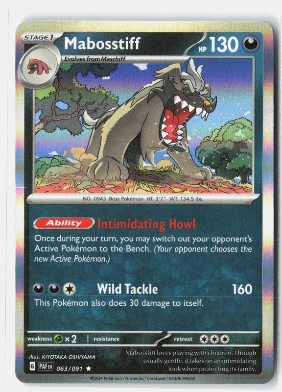 Mabosstiff 063/091 Rare Paldean Fates Pokemon Holo Near Mint KIYOTAKA OSHIYAMA